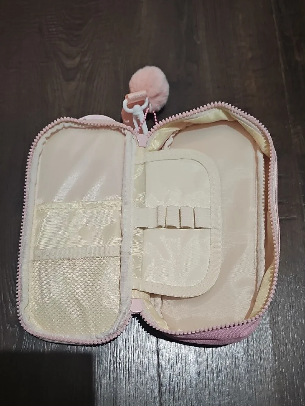 Mousse Pink Cute Kitty Kids Pencil Case with Pom Pom Strap